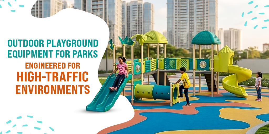 Durable outdoor playground equipment in a high-traffic area